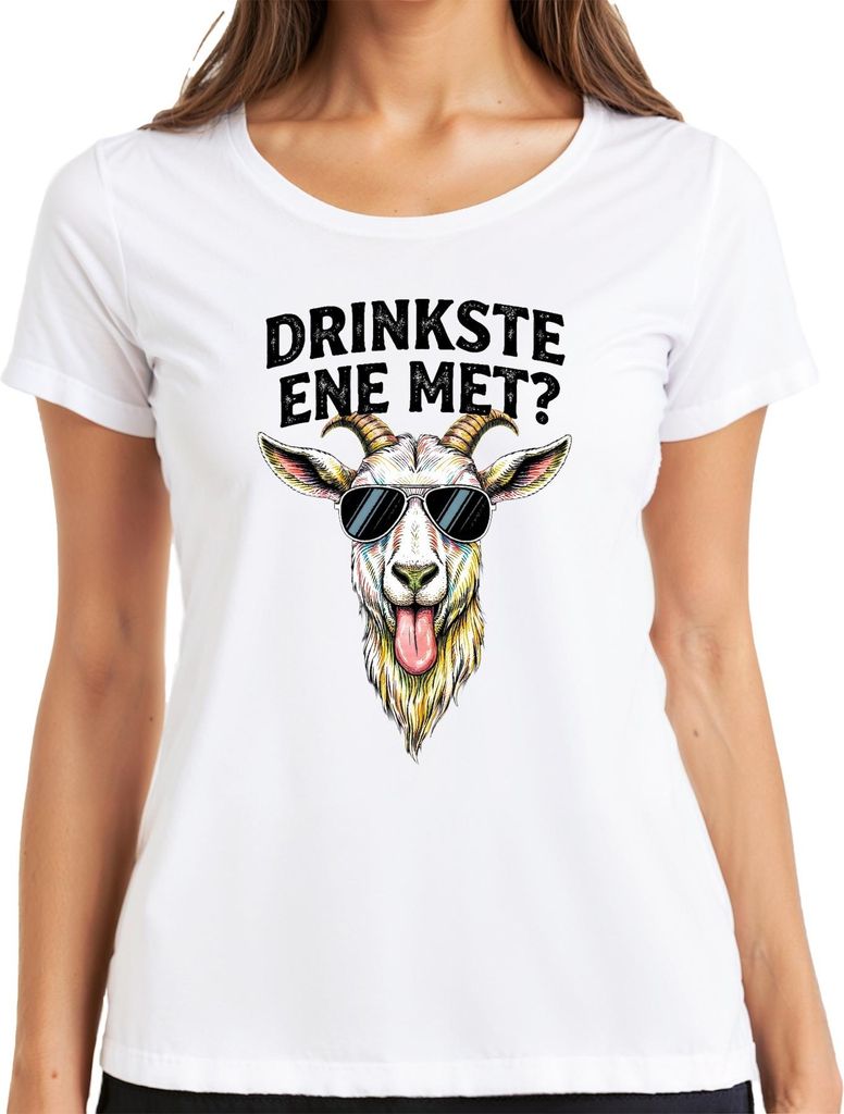 Drinkste ene met? Kölsch Ziegenkopf Sonnenbrille lustig Karneval Damen T-Shirt, Weiß, XL