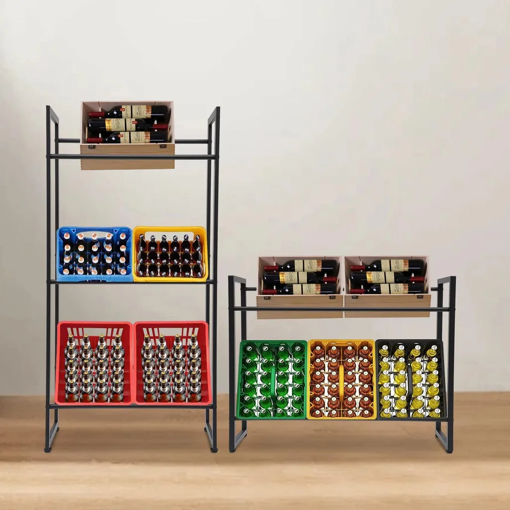 Support de rangement pour caisses de boissons, rack robuste 3 étages