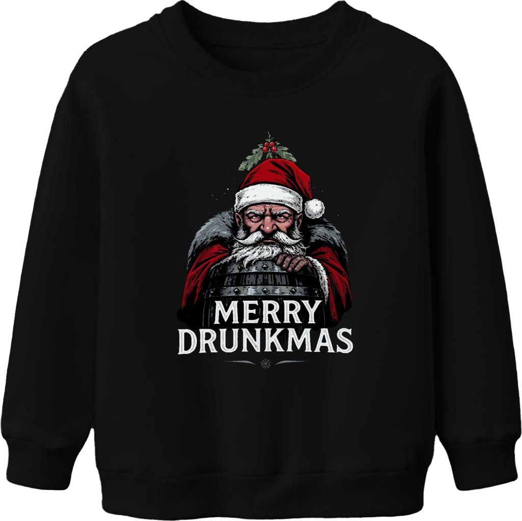 Merry Drunkmas Weihnachtsmann Bier Fass lustig Geschenk Vintage Uni Kinder Sweatshirt Pullover, Schwarz, 152