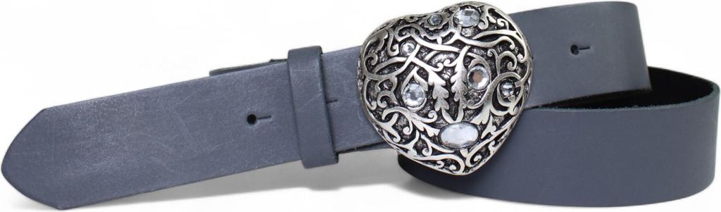 FRONHOFER Damen Ledergürtel mit funkelnder Strass Herz Gürtelschnalle 4 cm, echt Leder