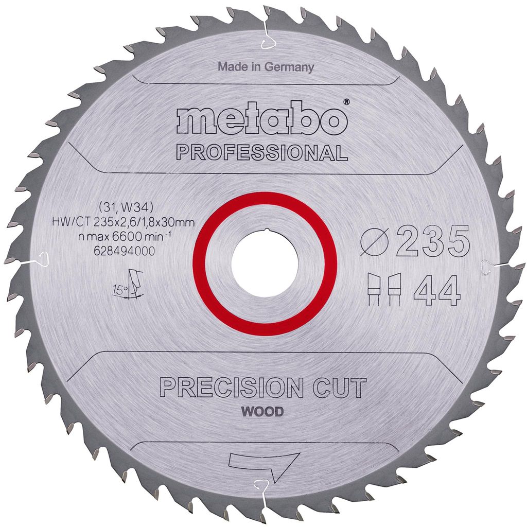 Metabo Sägeblatt precision cut wood - professional 235x2,6/x30, Z44, Spanwinkel 15°, Wechselzahn