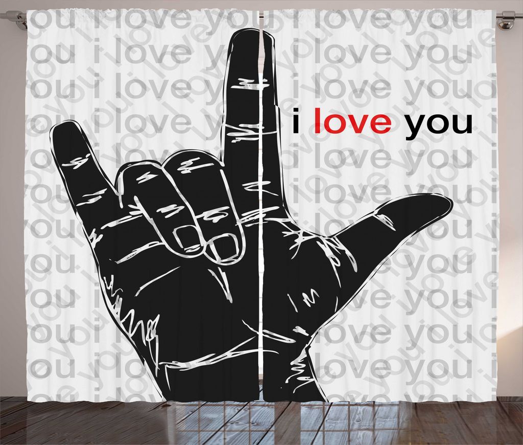 ABAKUHAUS Romantisch Rustikaler Vorhang, Ich Liebe Dich Hand Gesture, Wohnzimmer Universalband Gardinen mit Schlaufen und Haken, 280 x 225 cm, Koks...