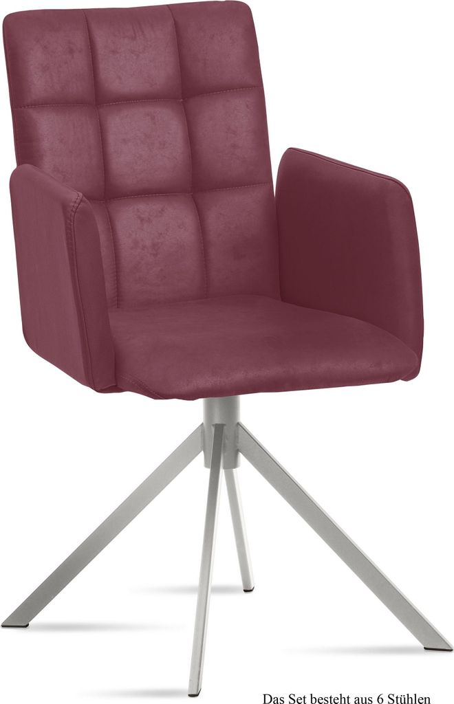 Armlehnstuhl (6er-Set) Dorita 52x91x60 Edelstahl/Marsala