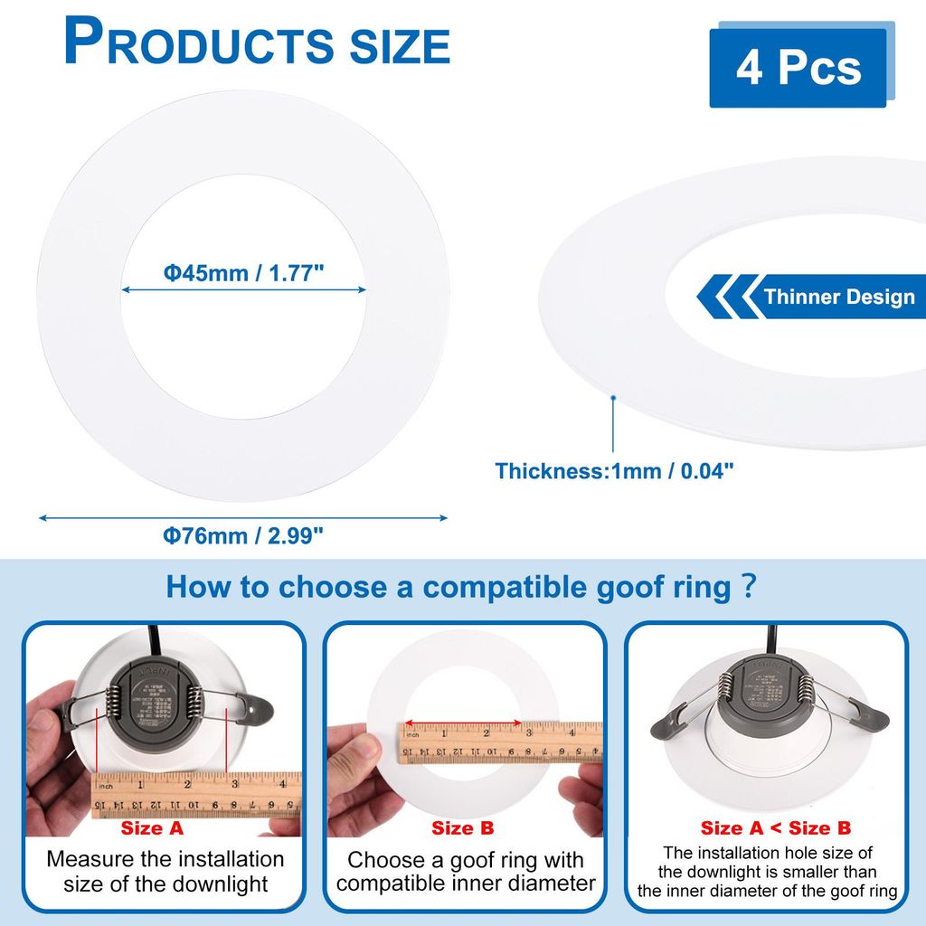 Metallische Goof Trim-Ringe, 4 Stš¹ck 76 mm Au?endurchmesser 45 mm Innendurchmesser Runde Deckenleuchten-Ringverkleidungen fš¹r Einbauleuchten,...