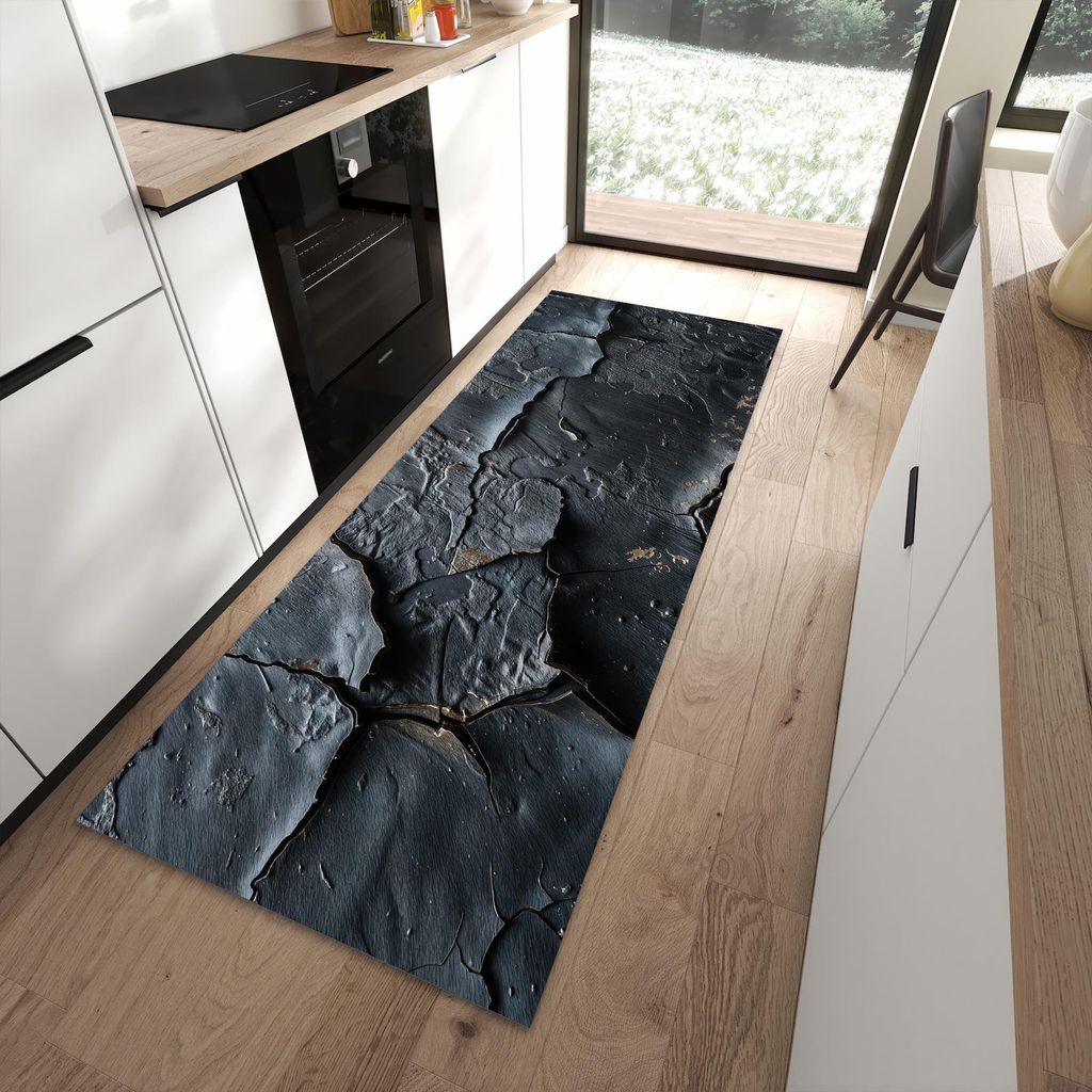 Küchenteppich 90x240cm rutschfest & abwischbar PVC Läufer - Rissige Oberfläche