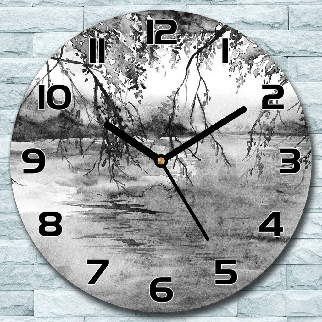 Wanduhr aus Glas Rund fi 30 Baumzweig See Quarz Deko Schlafzimmer Büro