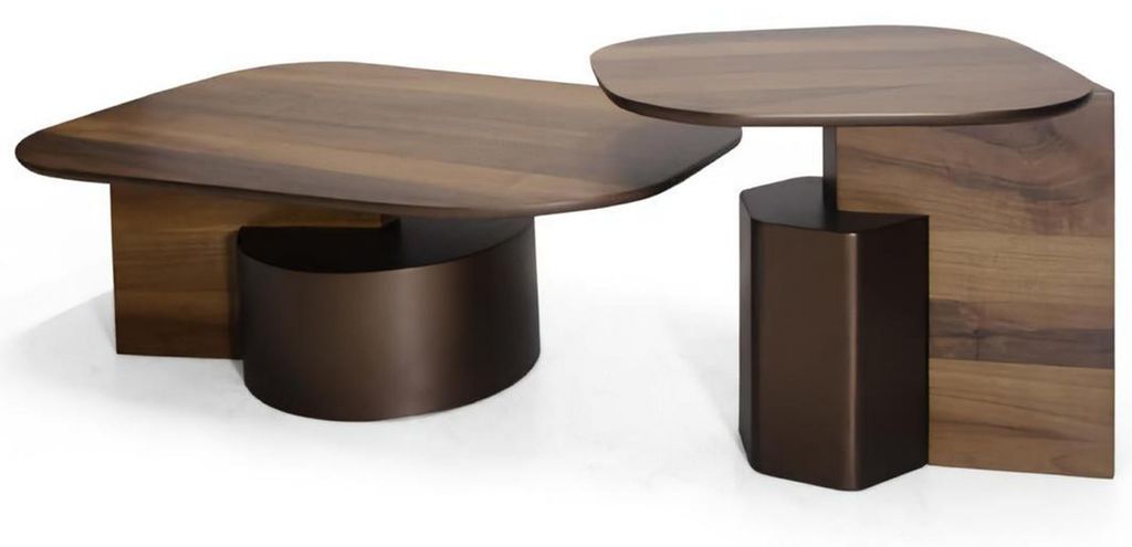 Modernes Couchtisch-Set Wohnzimmer Luxus Möbel 2x Holz Beistelltische