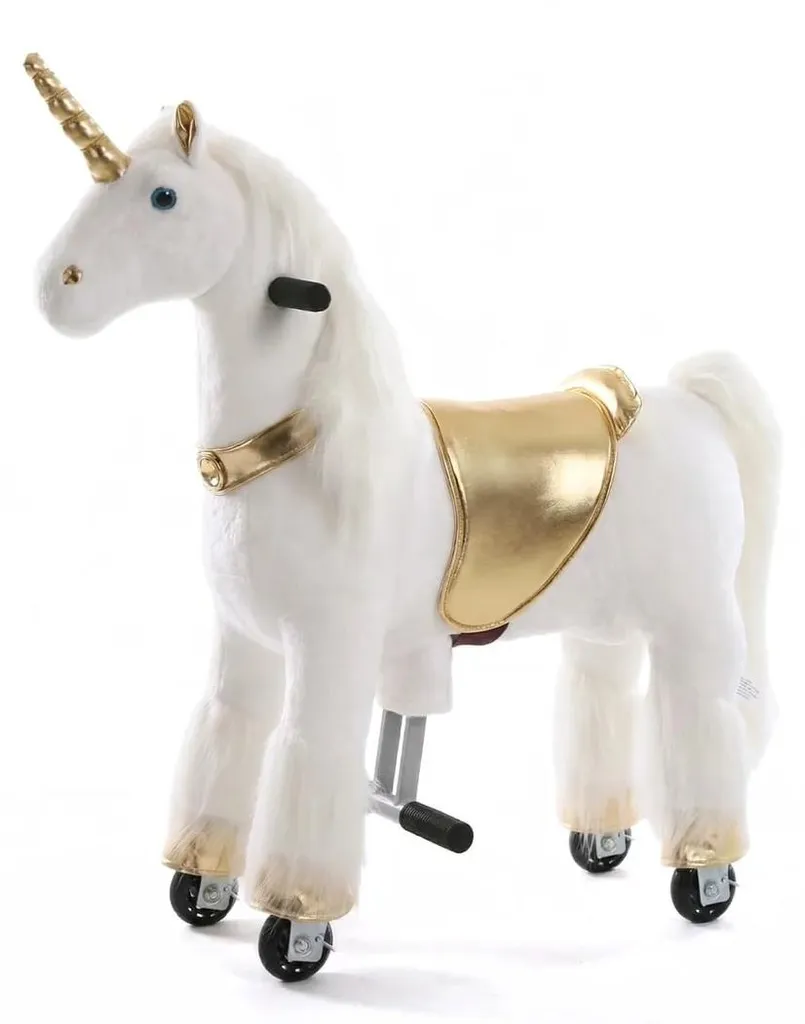 Licorne à roulettes dorée avec fonction galop pour enfants de 4 à 6 ans