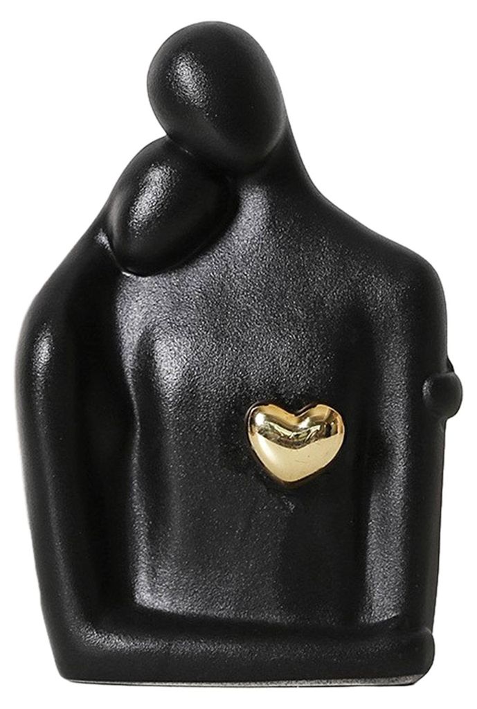 Keramik-Pärchenfigur: Umarmende, küssende Liebende – Romantische Herzskulptur für TV-Ständer und Regale – Geschenk zum Hochzeitstag oder Va...