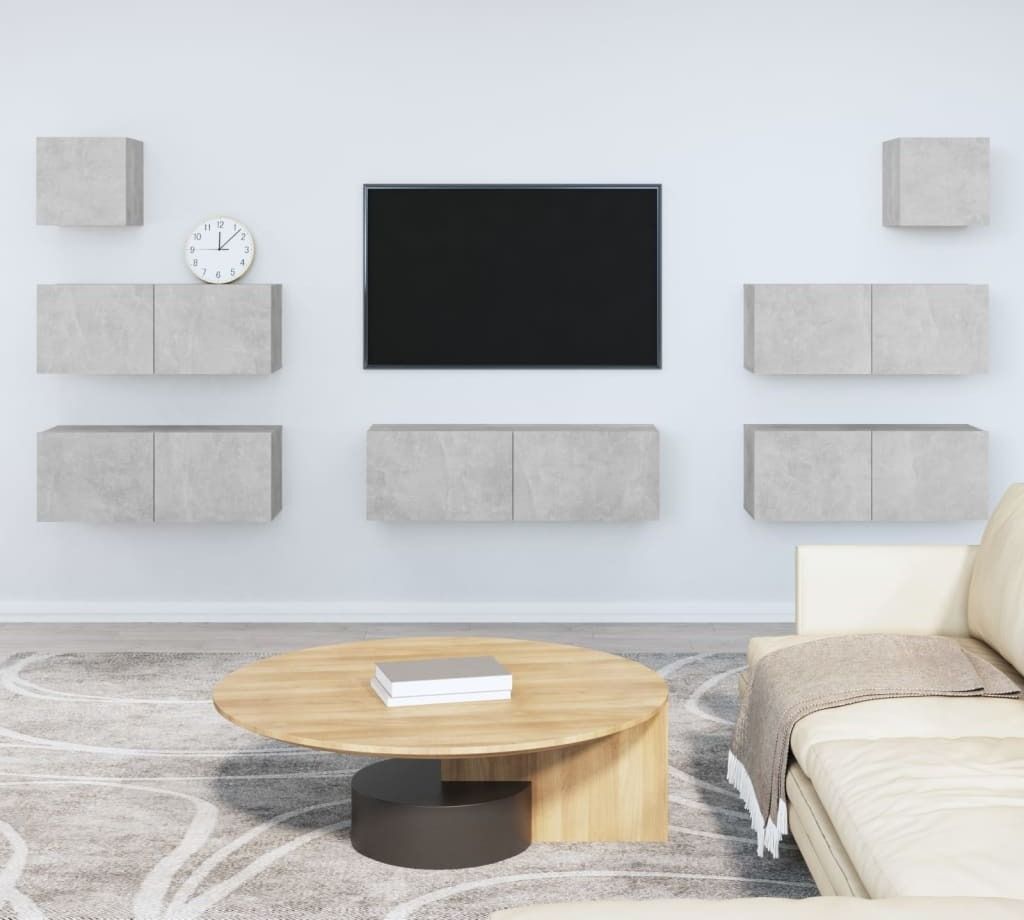 "Rabatt" 7-tlg. TV-Schrank-Set - Hängend Wohnwand Modern - Betongrau Holzwerkstoff - TV-Schränke CC3882