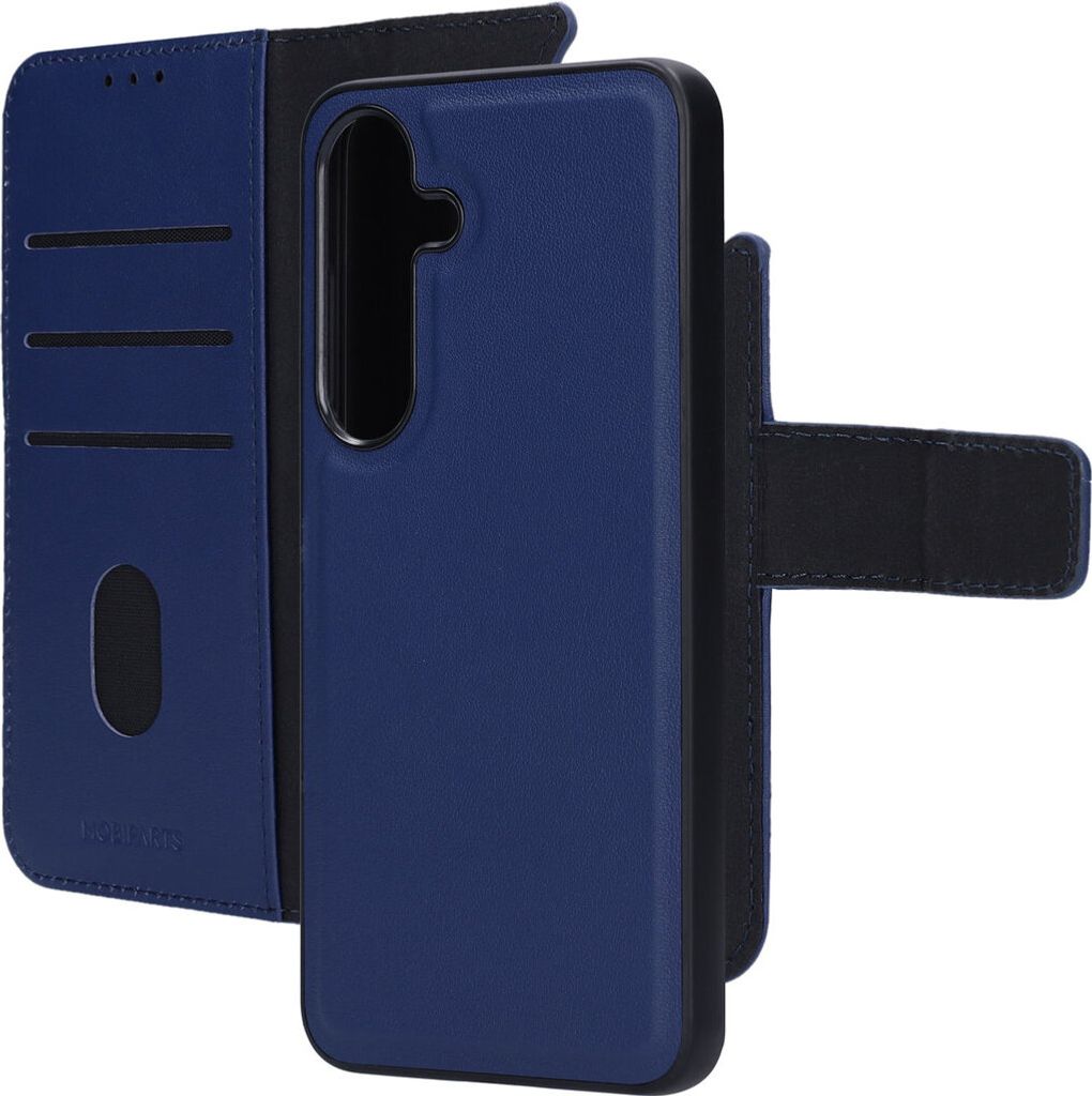 Mobiparts Samsung Galaxy S25 Hülle Echtes Leder Abnehmbare 2in1 Klapphülle Geldbörse - Blau