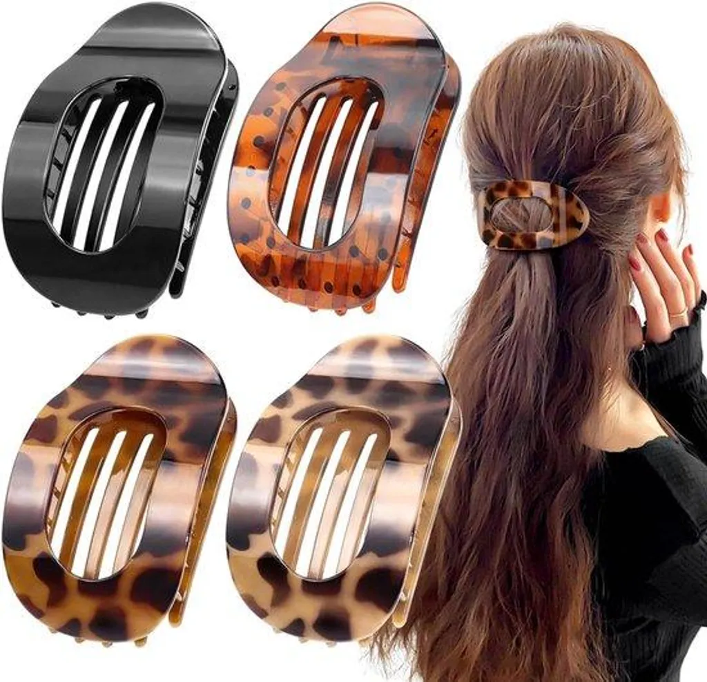 Lot de 4 grandes pinces à cheveux plates design élégant pour femmes