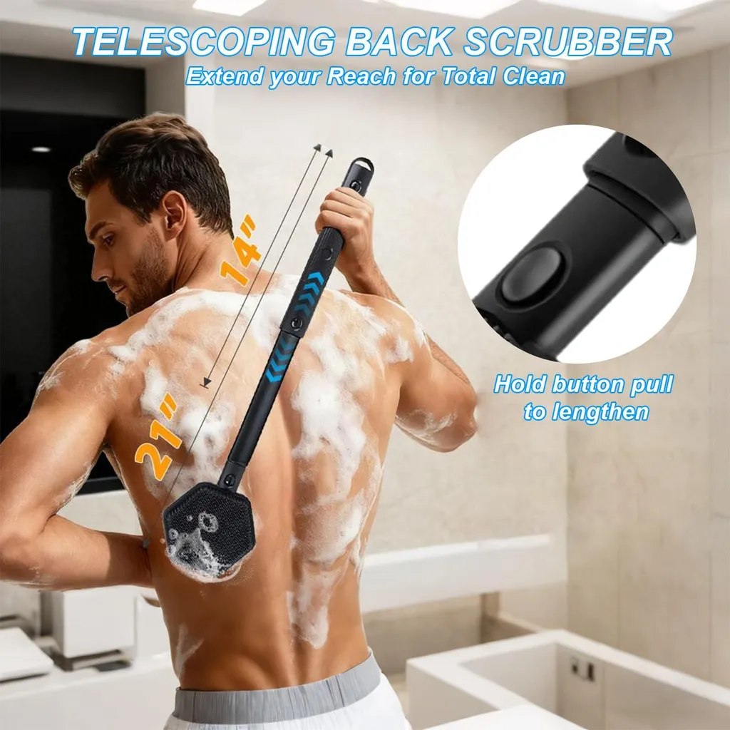 Accessoire de douche brosse corporelle double face avec manche extensible