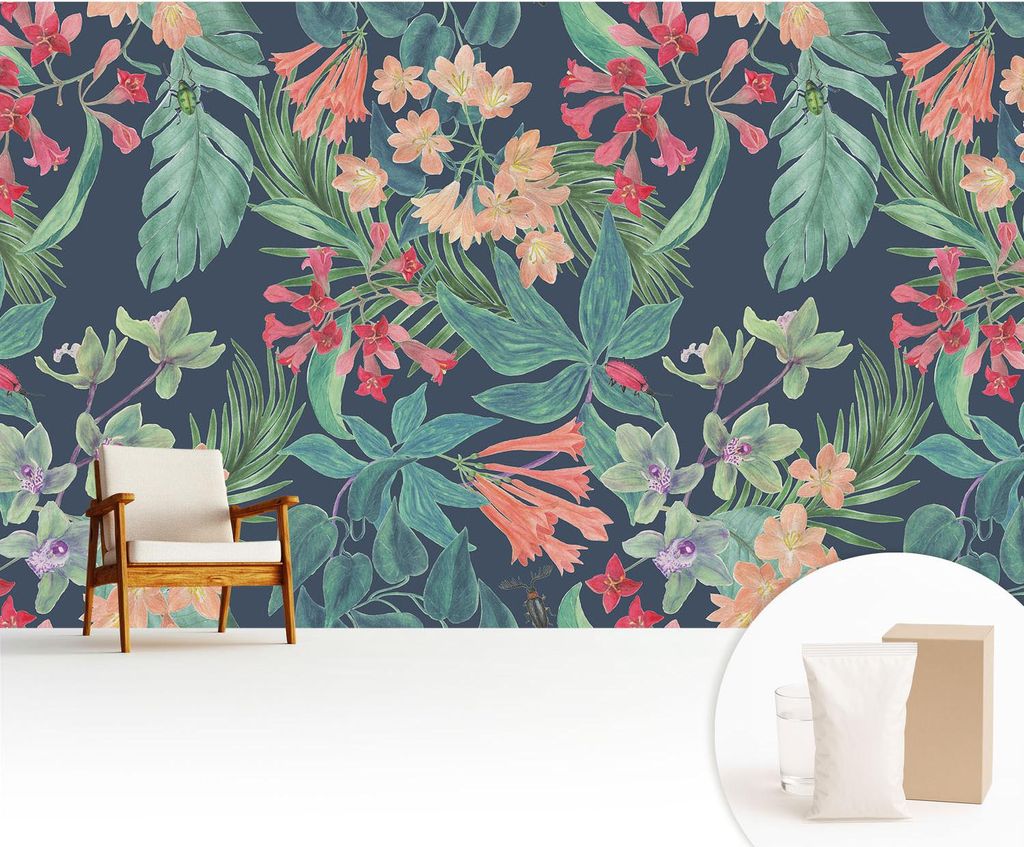Fototapete - 416x254 cm - Tapete - Wandtapete - Wandbilder - Dekofolie - Tapete Folie - Wand - Dekoration - Wohnzimmer - Tropische Blumen