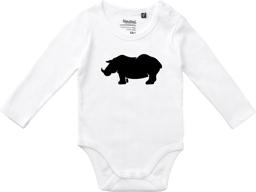 Huuraa Baby Body Nashorn Silhouette 74 White Baumwolle Fairtrade Langarmbody Geschenkidee