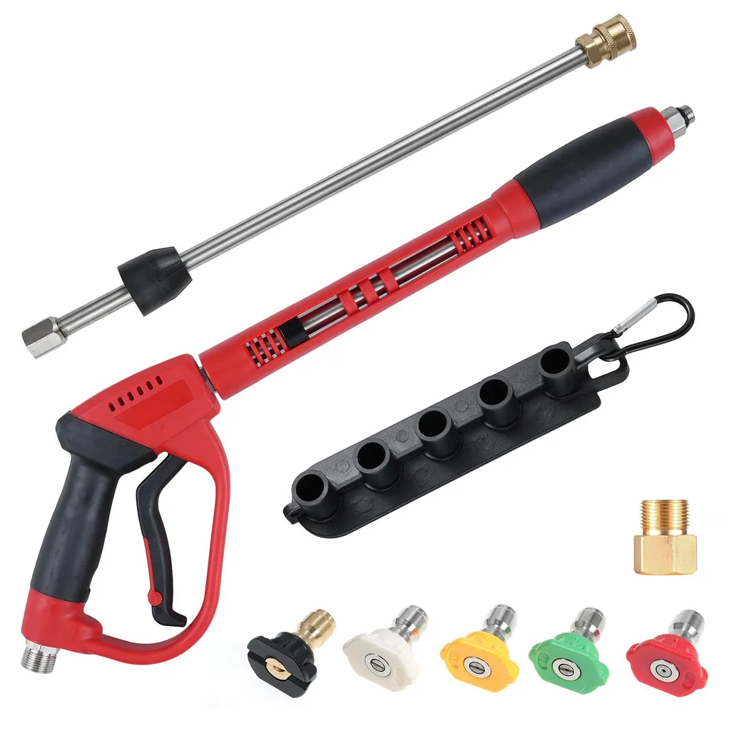 Lance de Lavage Haute Pression 5000 PSI avec 5 Embouts et Raccord Rapide