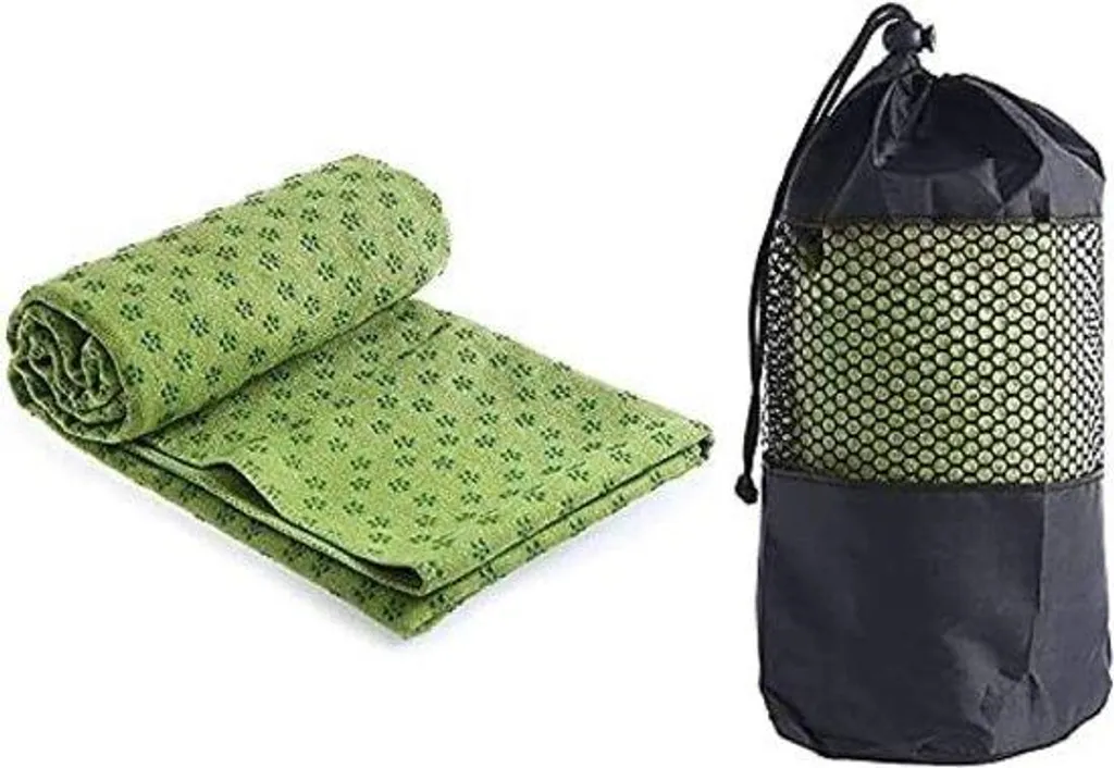 Serviette yoga antidérapante verte - Microfibre ultra absorbante 183cm