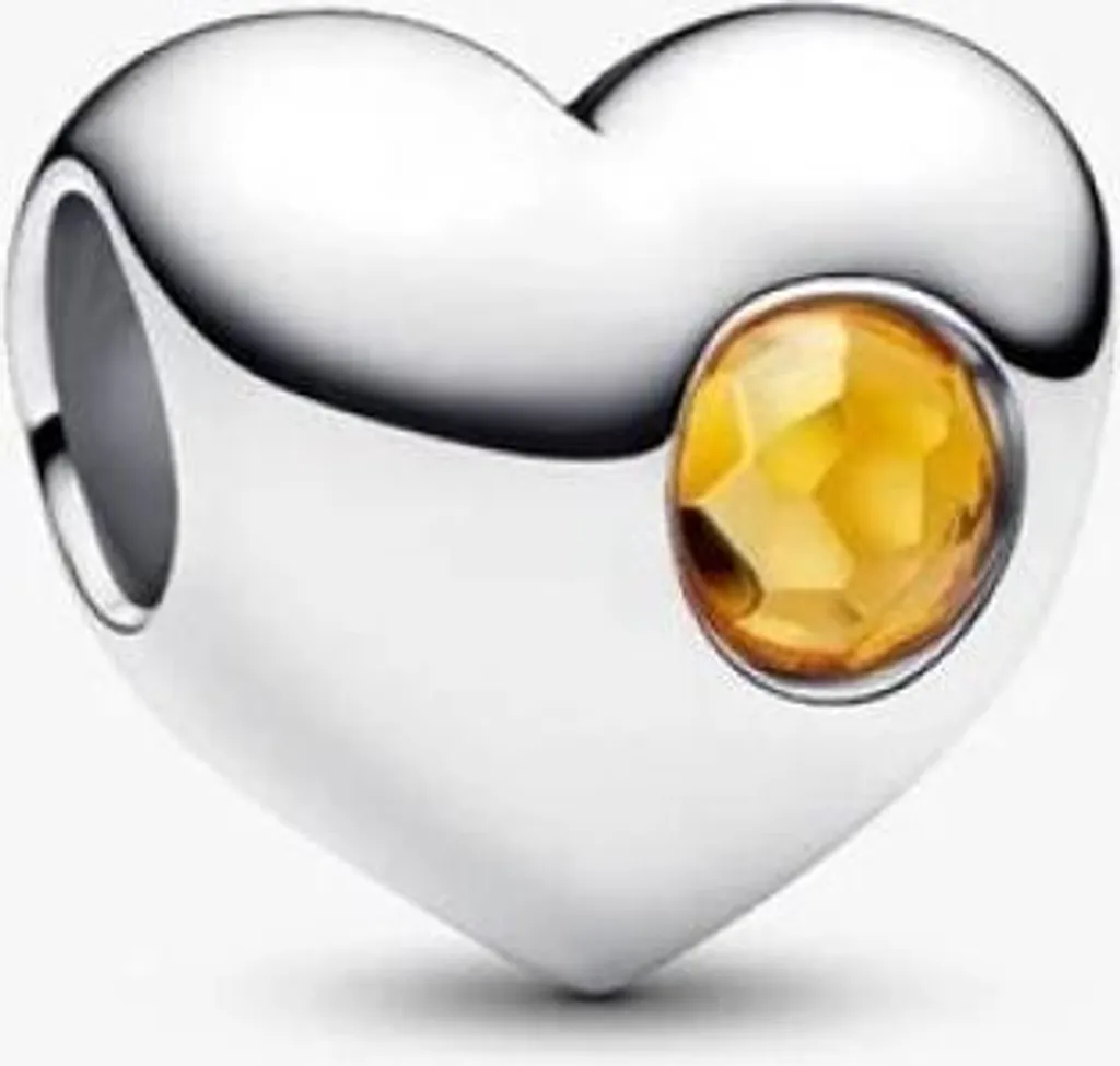 Pandora Charm Cœur à Graver 794161C11 Argent 925 et Cristal Jaune Miel