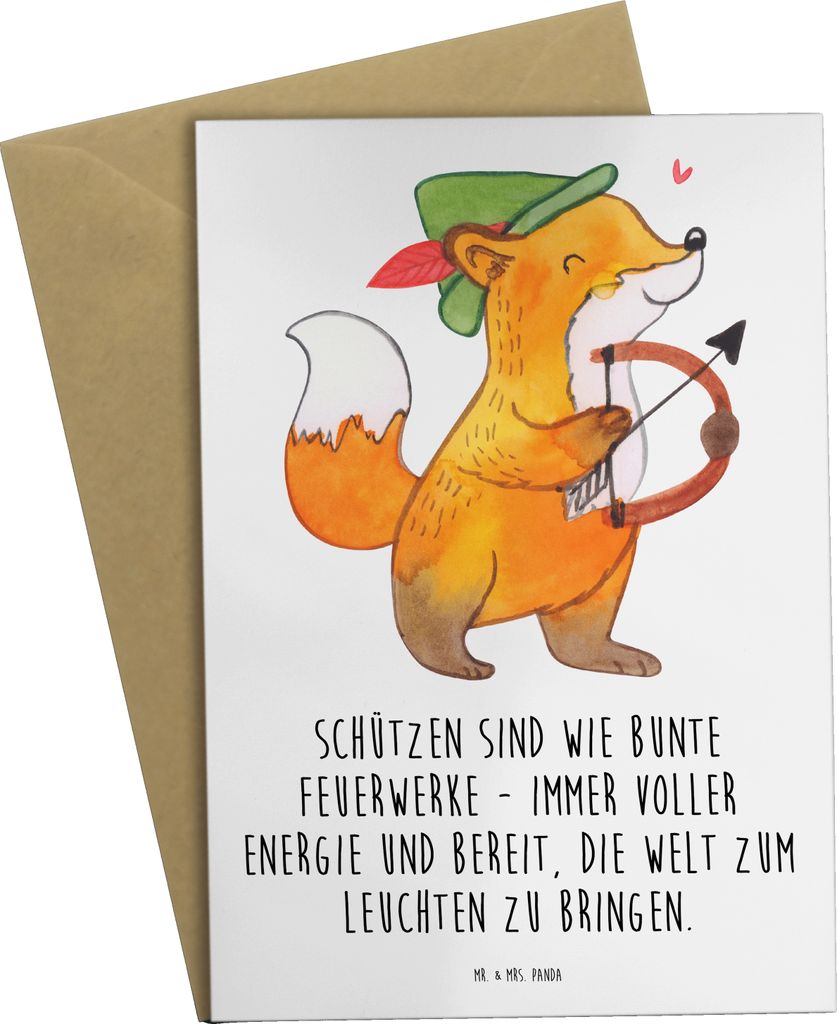 Mr. & Mrs. Panda Grußkarte Schütze Astrologie - Weiß - Geschenk, hochzeitskarten, Tierkreiszeichen, einladungskarten, dankeskarten, weihnachtska...