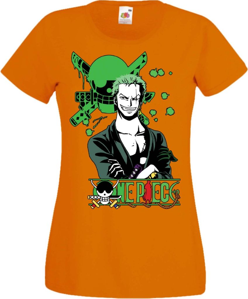 Damen T-Shirt Manga Anime One Manga Piece Anime Roronoa Zoro 03 Zoro, Lady S / Orange