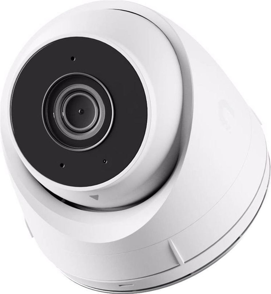 A white dome security camera is shown against a white background.