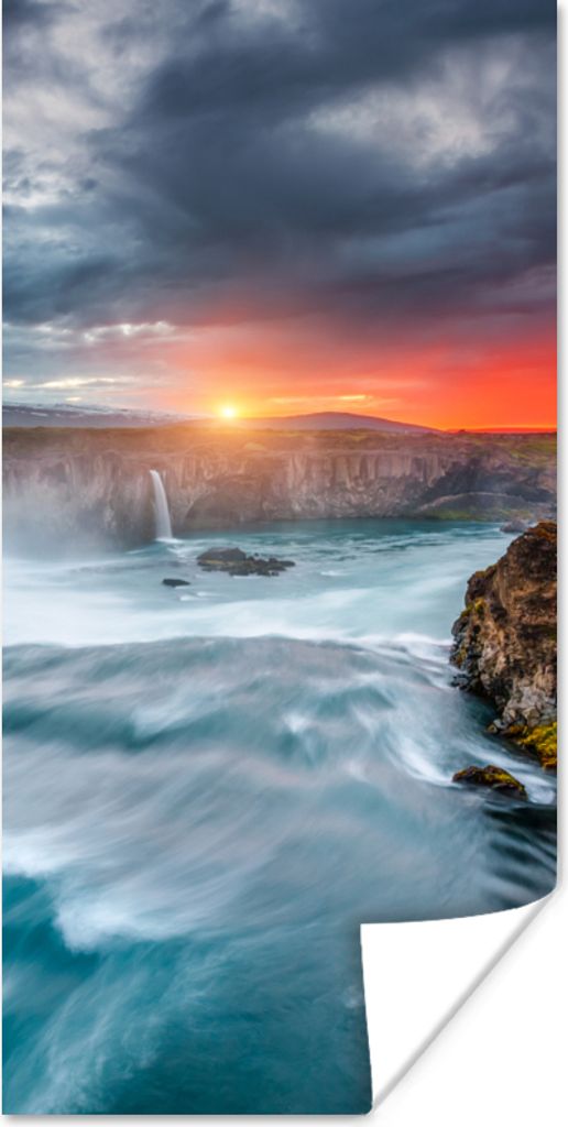 MuchoWow Poster Wasserfall - Sonnenuntergang - Natur - Wasser 40x80 cm - Dekoration