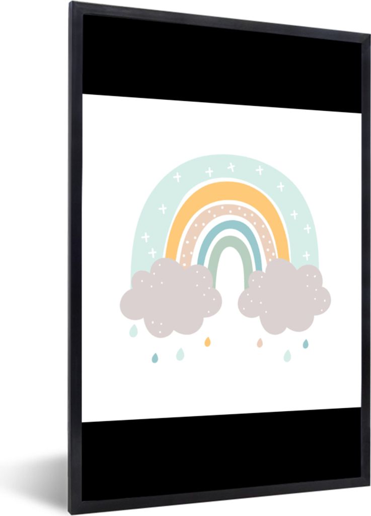 MuchoWow Gerahmtes Poster Regenbogen - Wolken - Regen - Kinder - Pastell 40x60 cm - Poster mit Schwarzem Bilderrahmen Wandposter Rahmen Foto Bild...