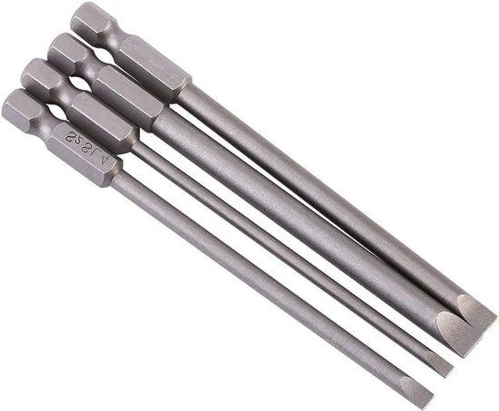 Lot de 4 Embouts Aimantés Longs 100mm en Acier S2 pour Vis à Fente