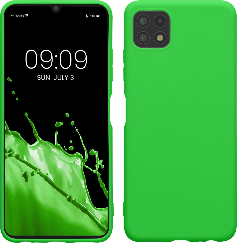 kwmobile Hülle kompatibel mit Samsung Galaxy A22 5G Hülle - weiches TPU Silikon Case - Cover geeignet für kabelloses Laden - Neon Grün