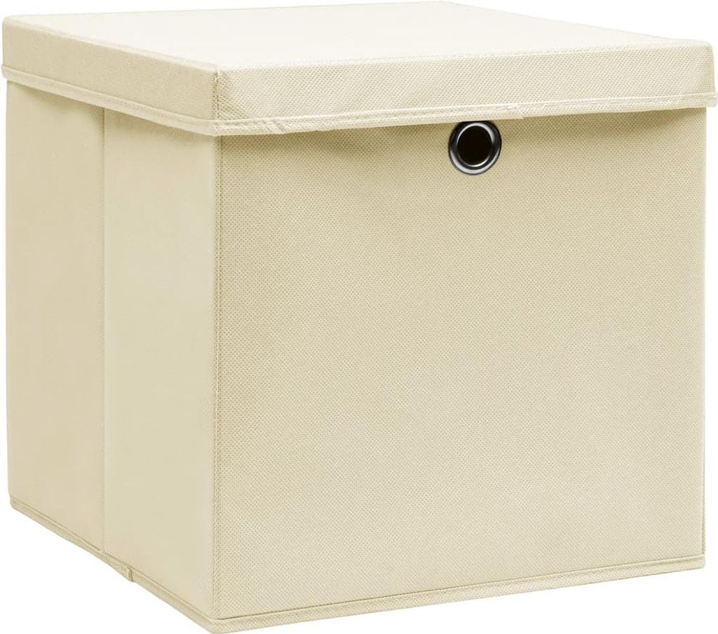 vidaXL Úložné boxy s víkem 10 ks 28x28x28 cm krémová Obrázek produktu 