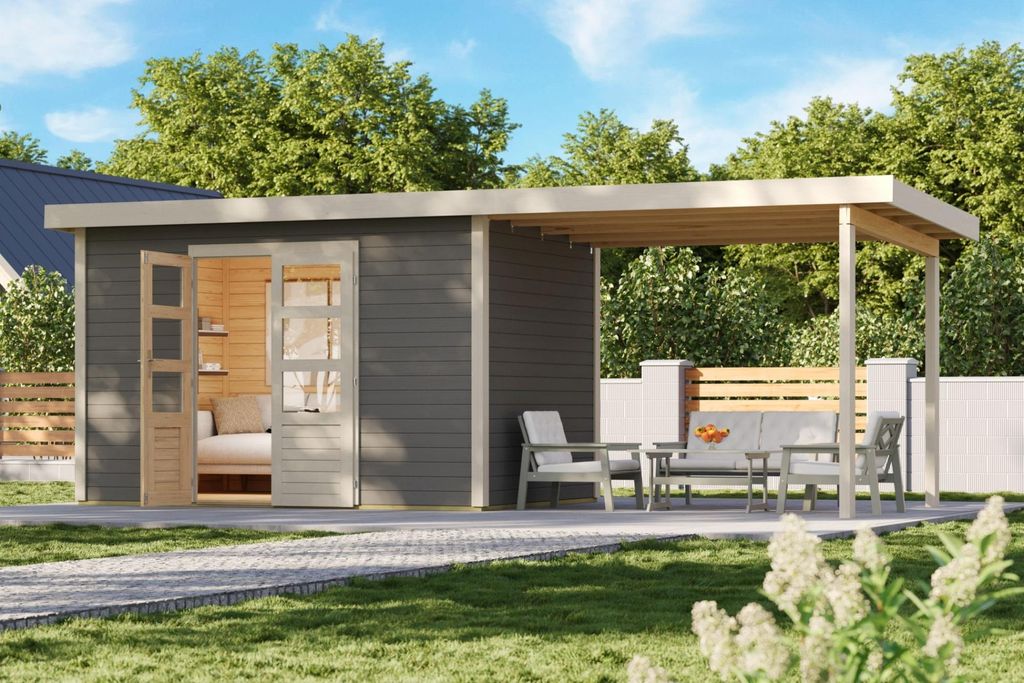 Karibu Gartenhaus Gerätehaus Kolbin 7 XXL terragrau 659x244x244 cm mit extra hoher Tür