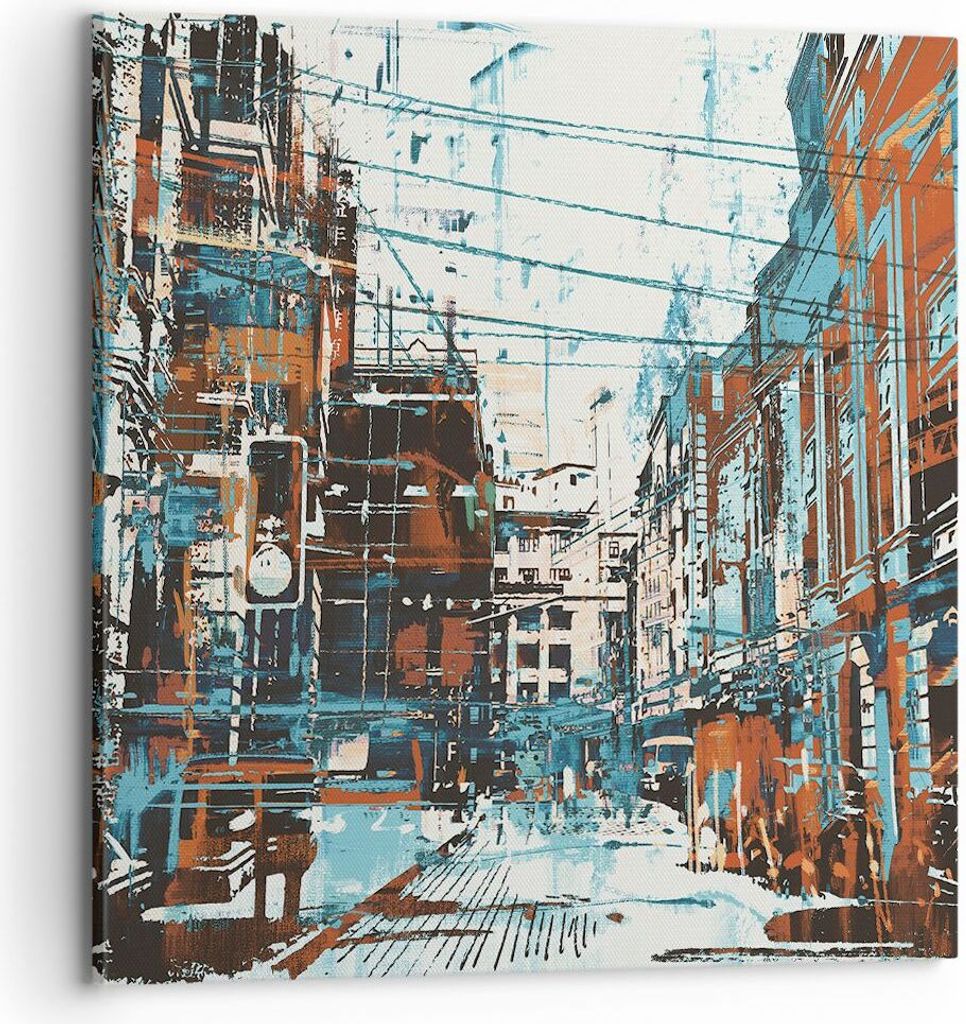 Bild auf Leinwand - Leinwandbild - Stadt Straße Haus - 70x70cm - Wand Bild - Wanddeko - Wandbilder - Leinwanddruck - Bilder - Kunstdruck - Wanddek...