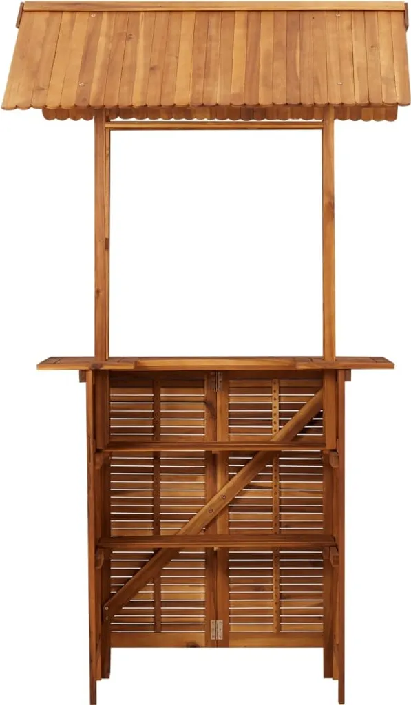Table de bar d'extérieur robuste en acacia massif avec toit naturel - 5