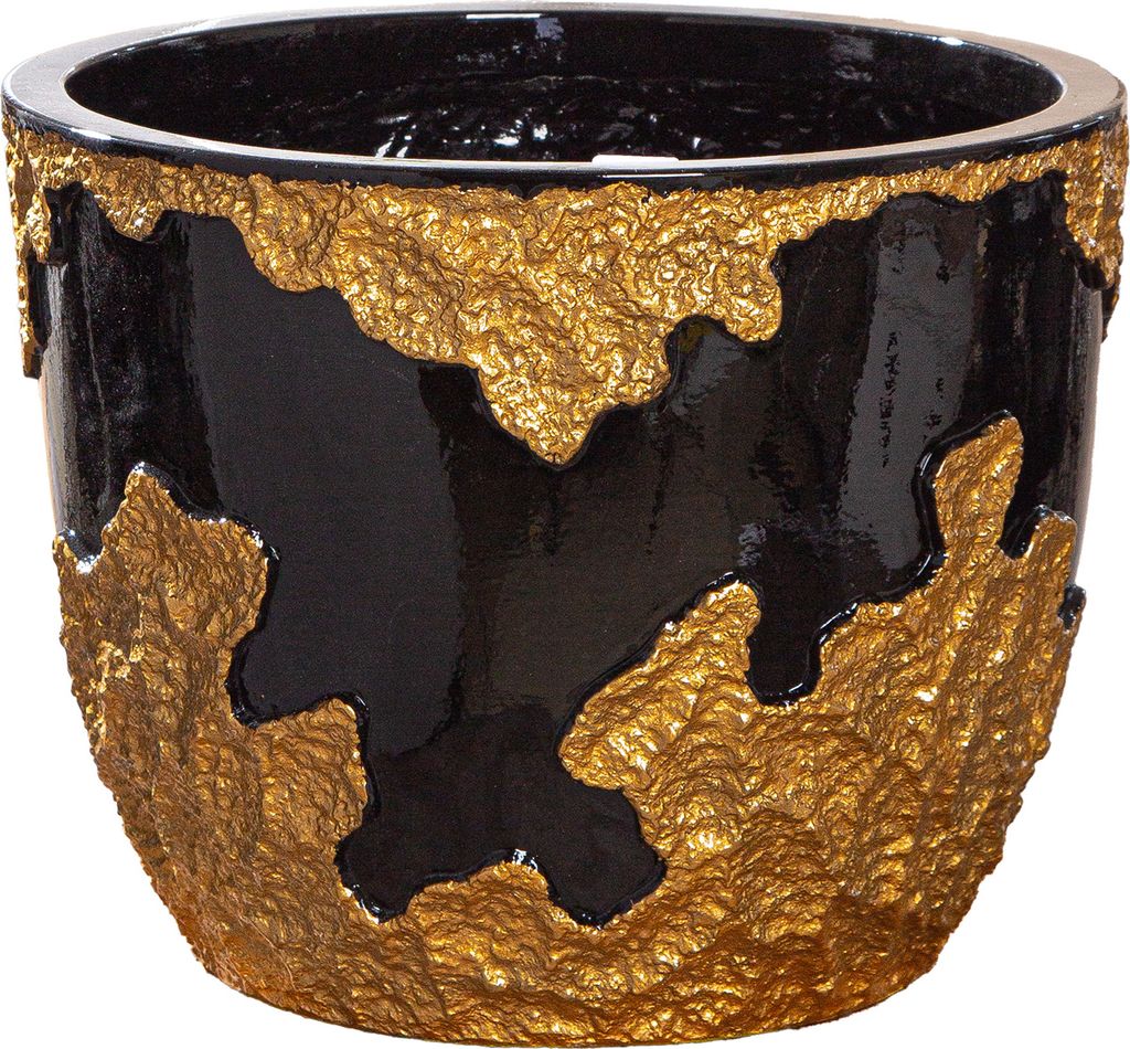 GILDE Übertopf rund Famosa goldfarben, schwarz H. 26 cm, 59067