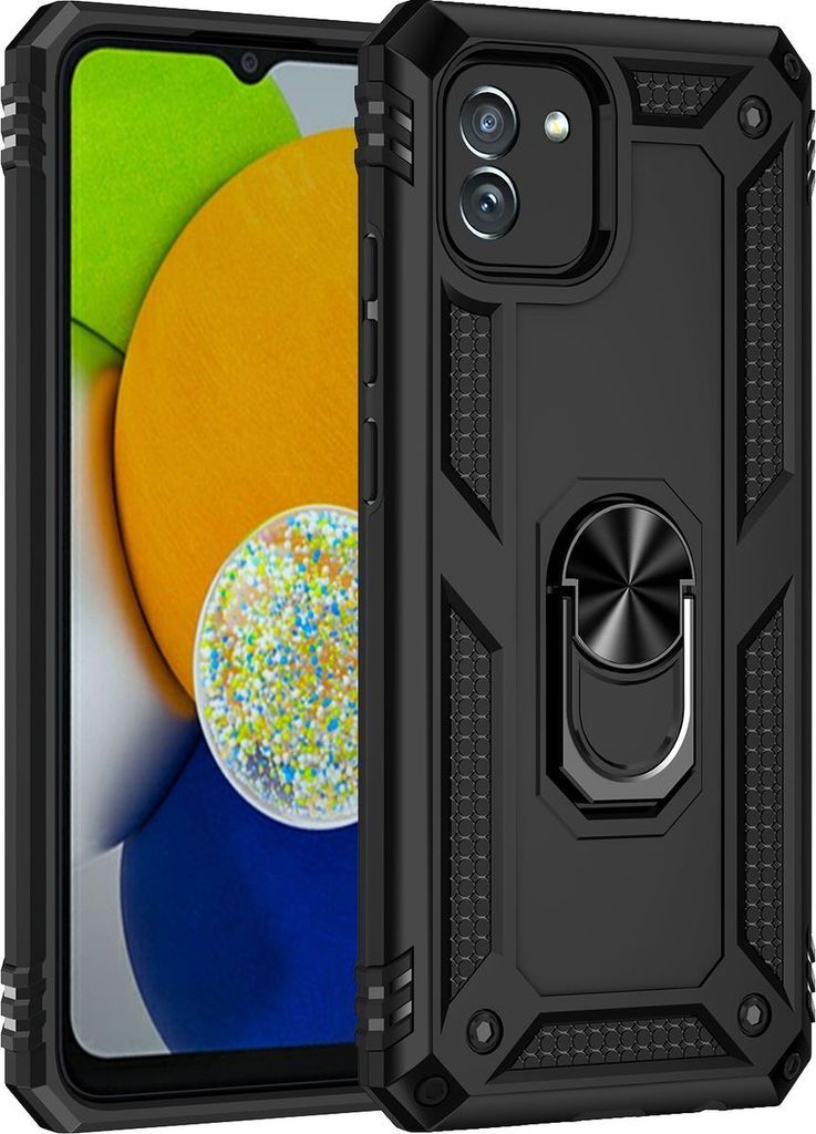 Mobigear Armor Ring Samsung Galaxy A03 Hülle Hardcase Backcover Stoßfest mit Ringhalter - Schwarz