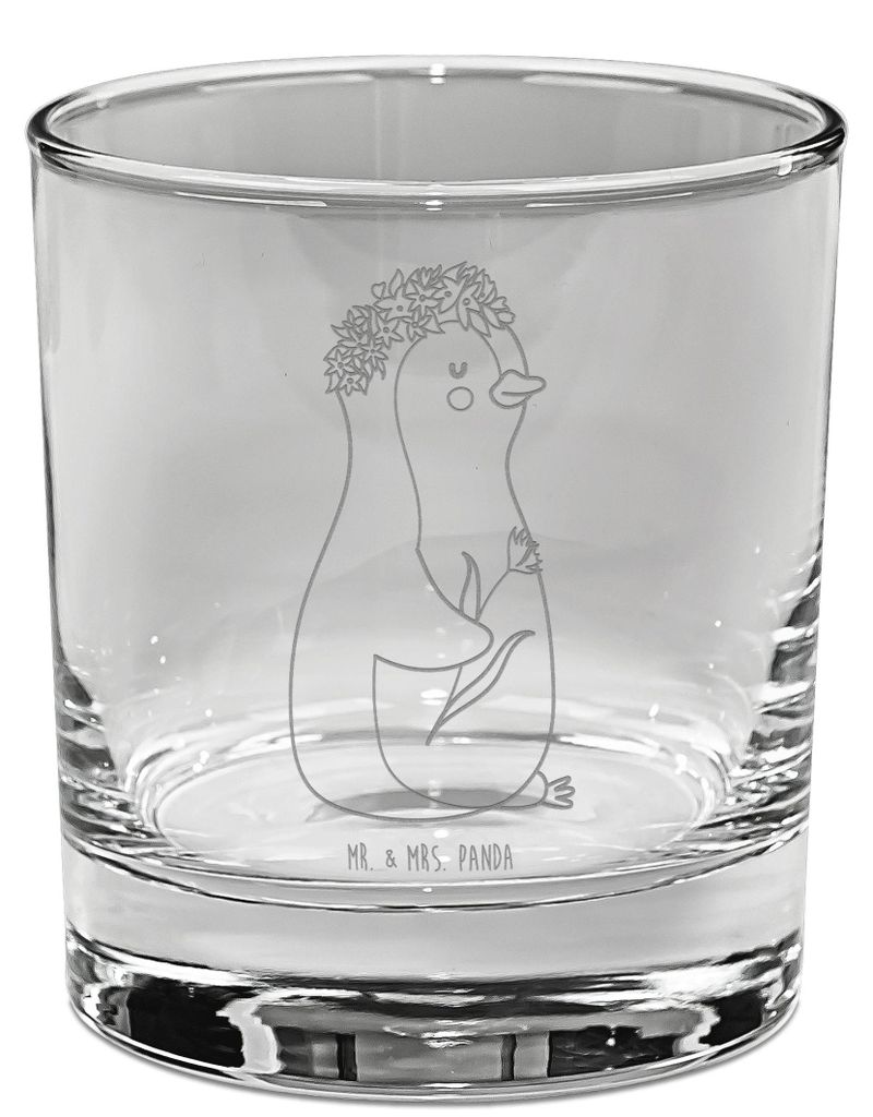 Mr. & Mrs. Panda Whiskyglas Pinguin Blumen - Transparent - Produktbild 