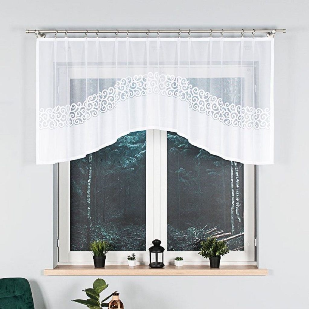 DANIELA - Fertiggardine aus Jacquard mit Schnitt unten - 250x90 cm - weiß
