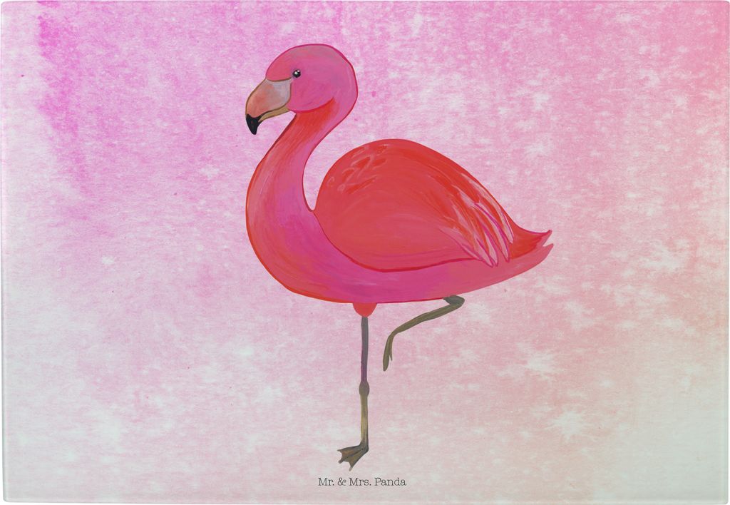 Mr. & Mrs. Panda Vesperplatte Flamingo Classic - Aquarell Pink - Geschenk, Freundin, Brotzeitplatte, Großes Schneidebrett, Rosa, Prächtig, Spruch...