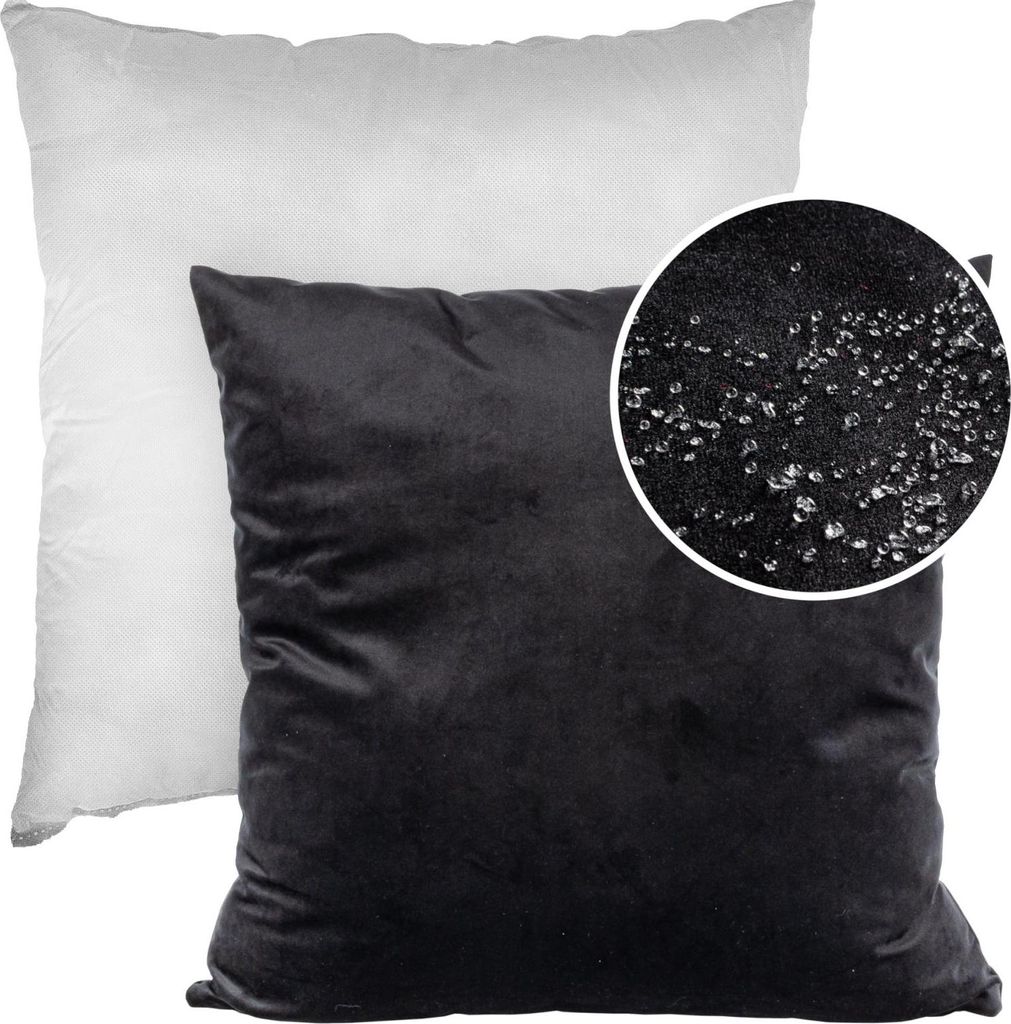 Dekokissen 60x60cm Kissenhülle mit Füllung Kissenbezug mit Reißverschluss Einfarbig Samt Uni Schwarz