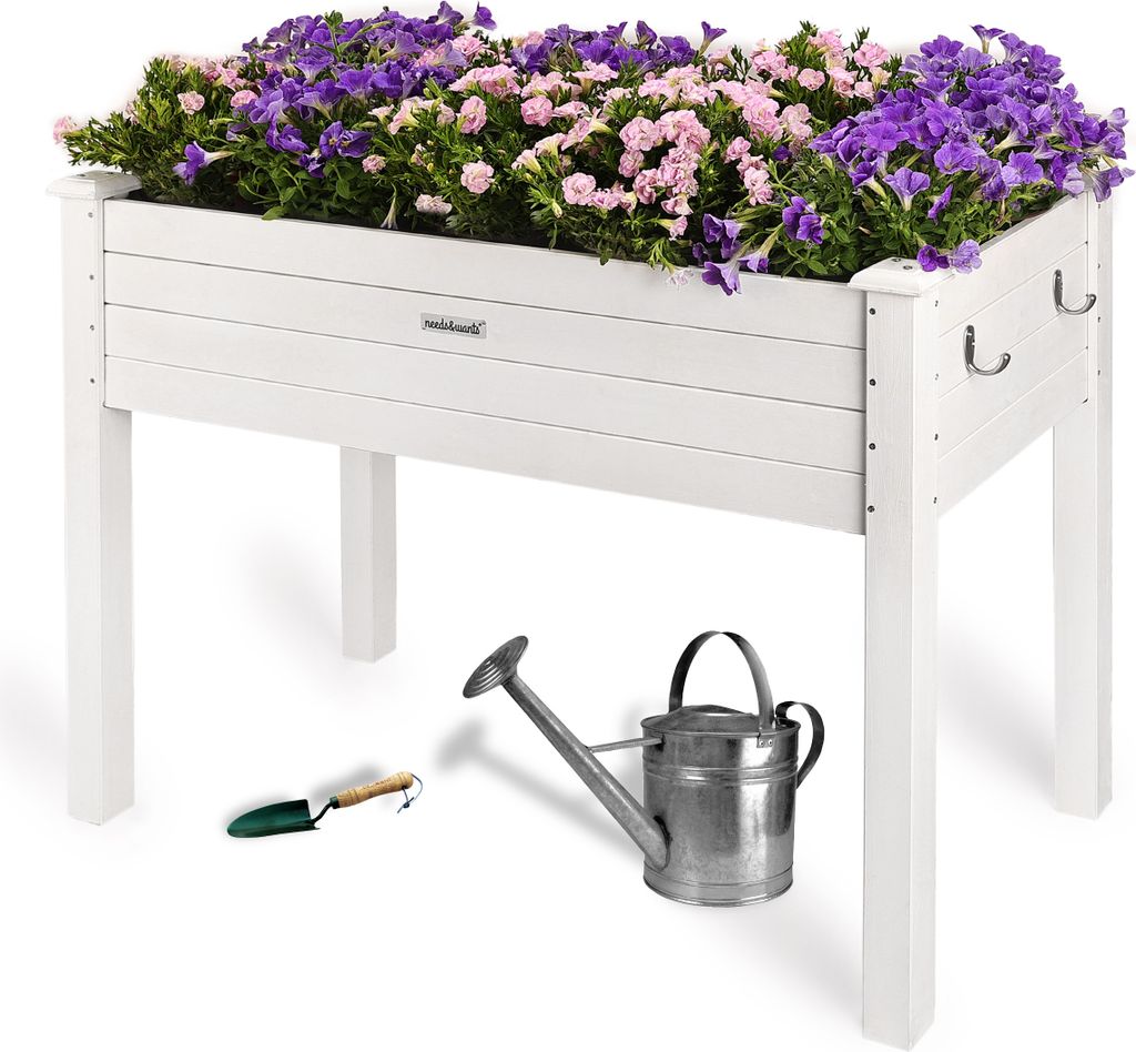 needs&wants Hochbeet aus Holz für Garten Balkon Terrasse, Pflanzkasten Bausatz rechteckig schmal mit Vlies-Folie, Kräuterbeet Pflanzenkasten deko