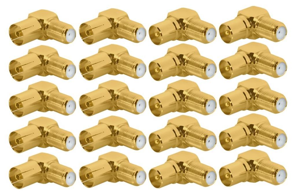 ARLI 20x TV Winkeladapter vergoldet – IEC 9,5 mm 10x Stecker & 10x Buchse auf F-Kupplung | 90° Koax Adapter Set DVB-T2 DVB-C2