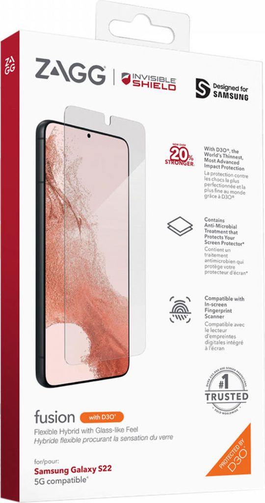 InvisibleShield Glass Fusion D3O Screen Protector für das Samsung Galaxy S22 - Transparent