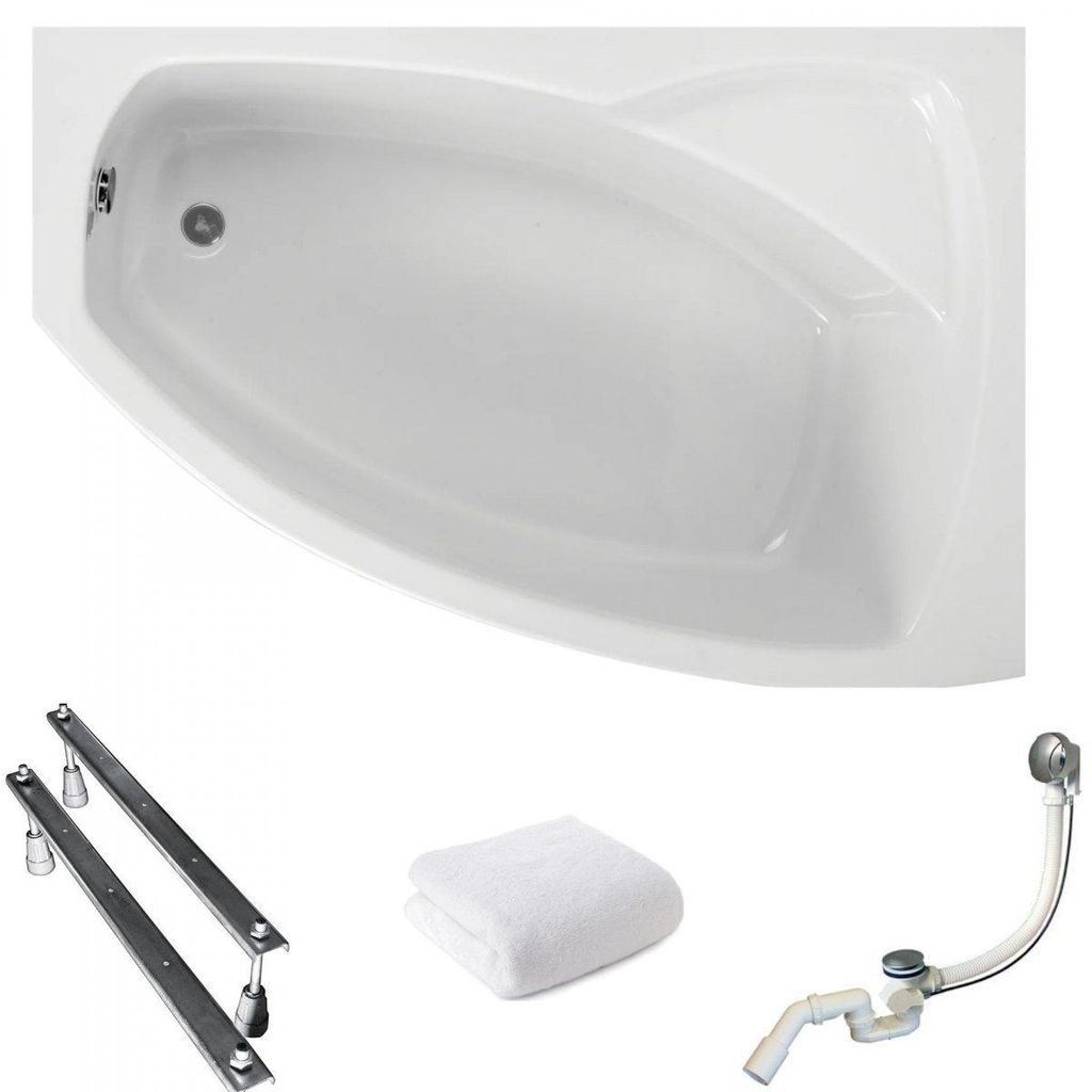 Aqua For You | Polimat Asymmetrische Badewanne Frida - 150x90 Cm - Antibakterielle Beschichtung - Eckbadewanne - Rechts Seite - Acryl - mit Siphon