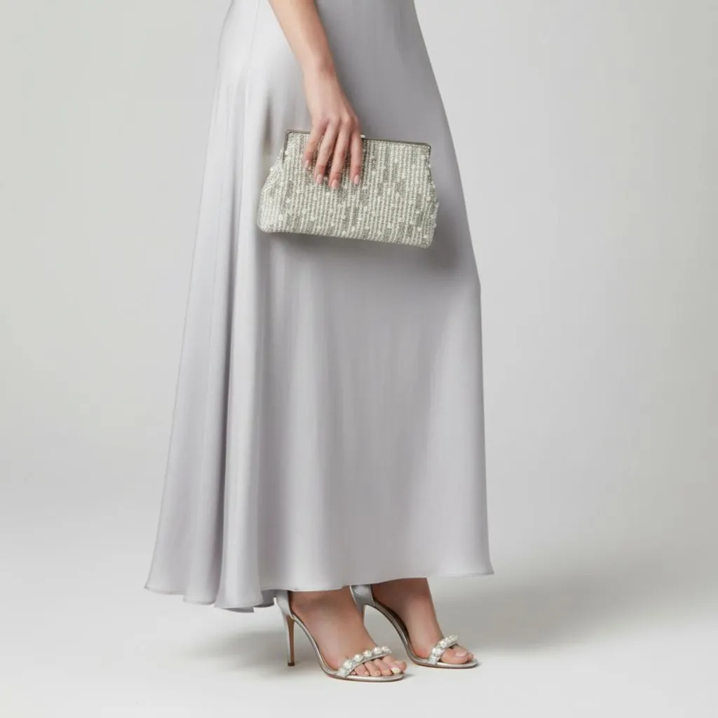 Sac à main Stella orné de perles et strass scintillants, finition Argent