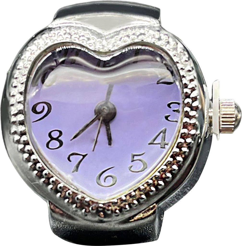 Ringuhr mit Herz-Zifferblatt, elastisches Edelstahlband, für Herren und Damen, Paaruhr, Fingerring, Geburtstagsgeschenk, modisches Zubehör