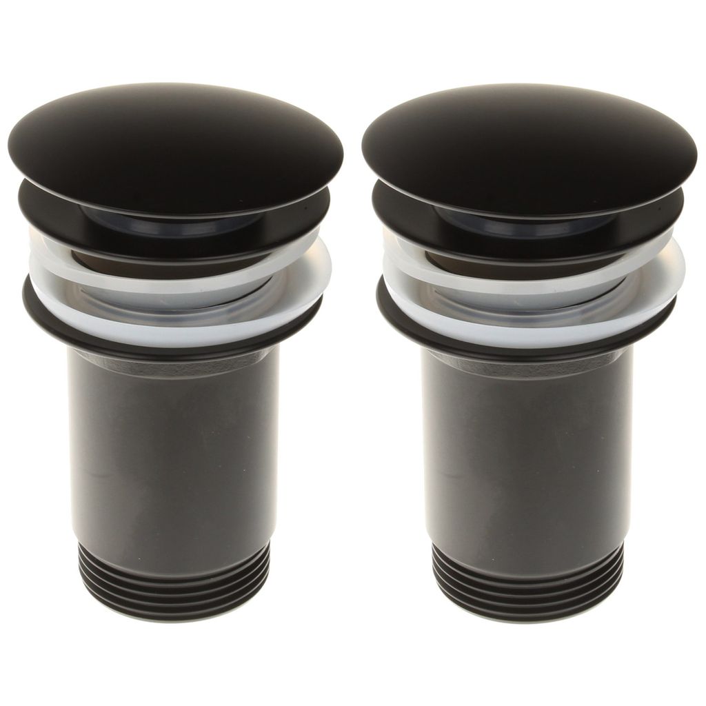 2er Set Überlauf Waschbecken schwarz matt rund Pop Up Ventil Waschtisch Push Abfluss Ablauf-Garnitur Stöpsel