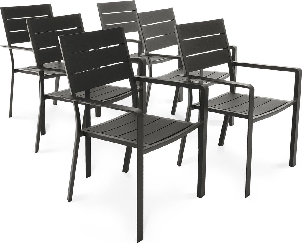 di volio 6er Set Gartenstühle Teri - schwarz, aus Aluminium und Kunstholz, modernes Design, robust & wetterfest