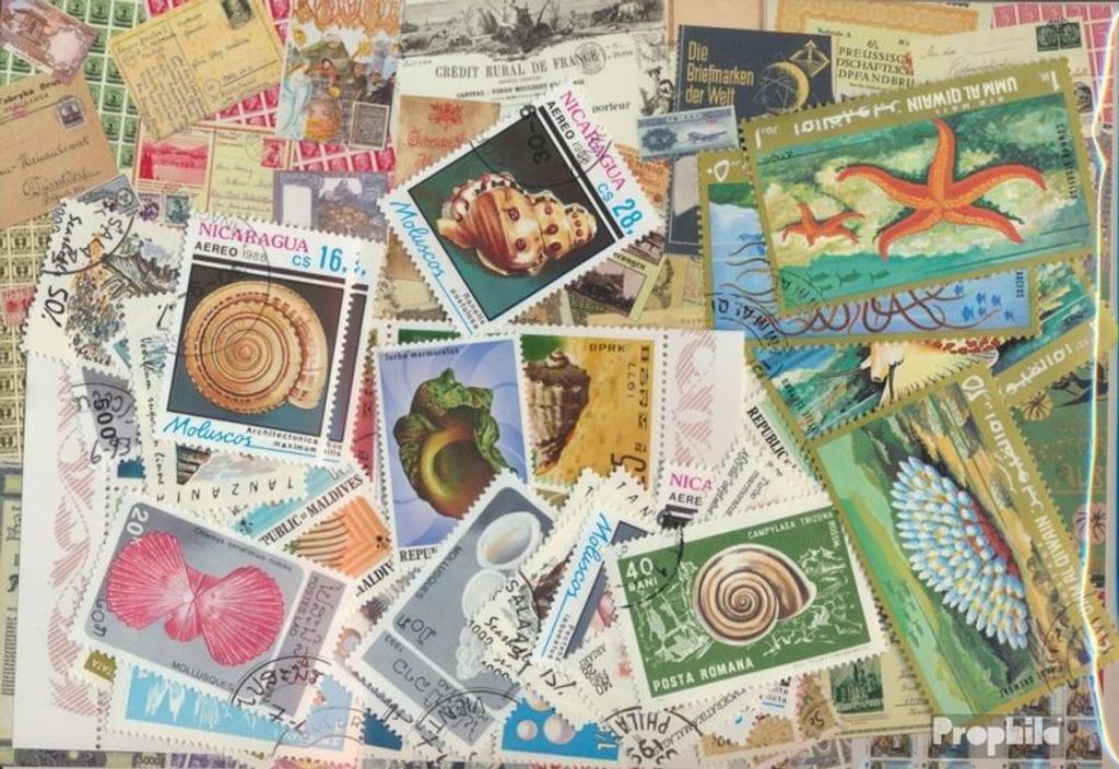 Briefmarken Motive 50 verschiedene Schalentiere Marken
