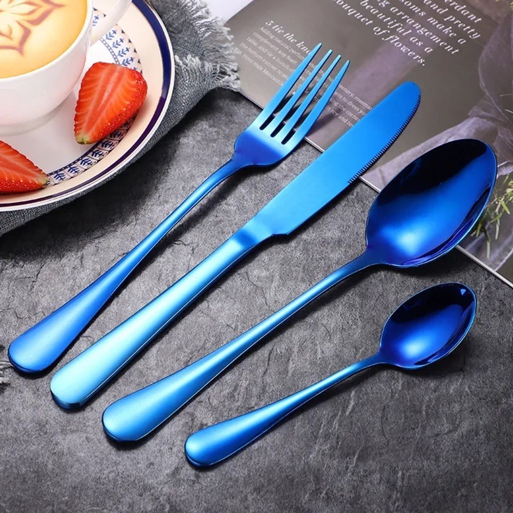 4 teiliges Besteckset in exklusiven schönen Farben buntes Besteck Blau