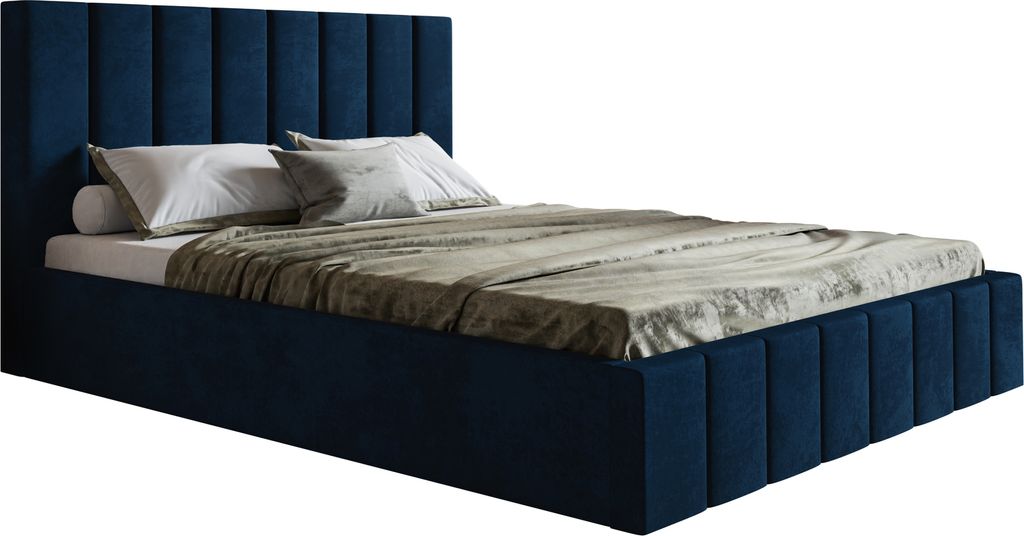 Polsterbett 160x200 Moris - Schlafzimmer, Bettkasten, Lattenrost - Modern Doppelbett, Blau